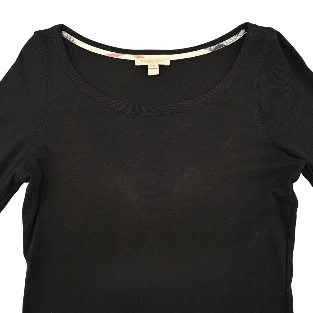 Burberry Brit Women Nova Check Cuff Scoop Neck Black Cotton Top M Excellent